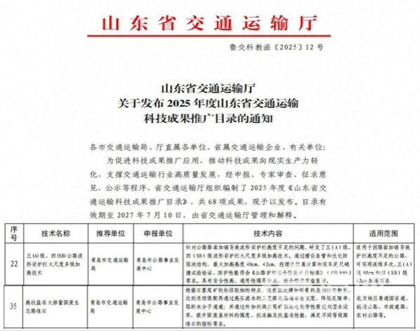 正规的配资公司 山东省交通运输科技成果推广目录添新员 青岛两项公路“四新”入选